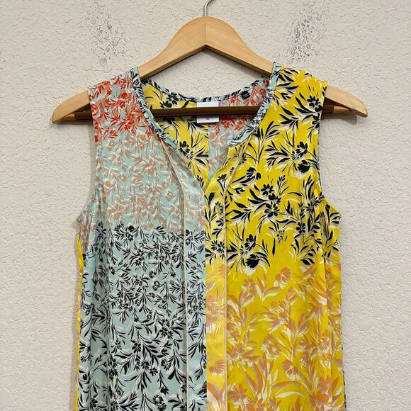 CABI Golden Glow Split Hem Tunic Top Floral Sleeveless Blouse Summer - Picture 3 of 9